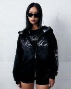 Hoodie Zip Fade Plaid Hood Black - Image 5