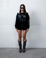 Hoodie Zip Fade Plaid Hood Black - Image 6