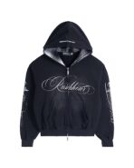 Hoodie Zip Fade Plaid Hood Black