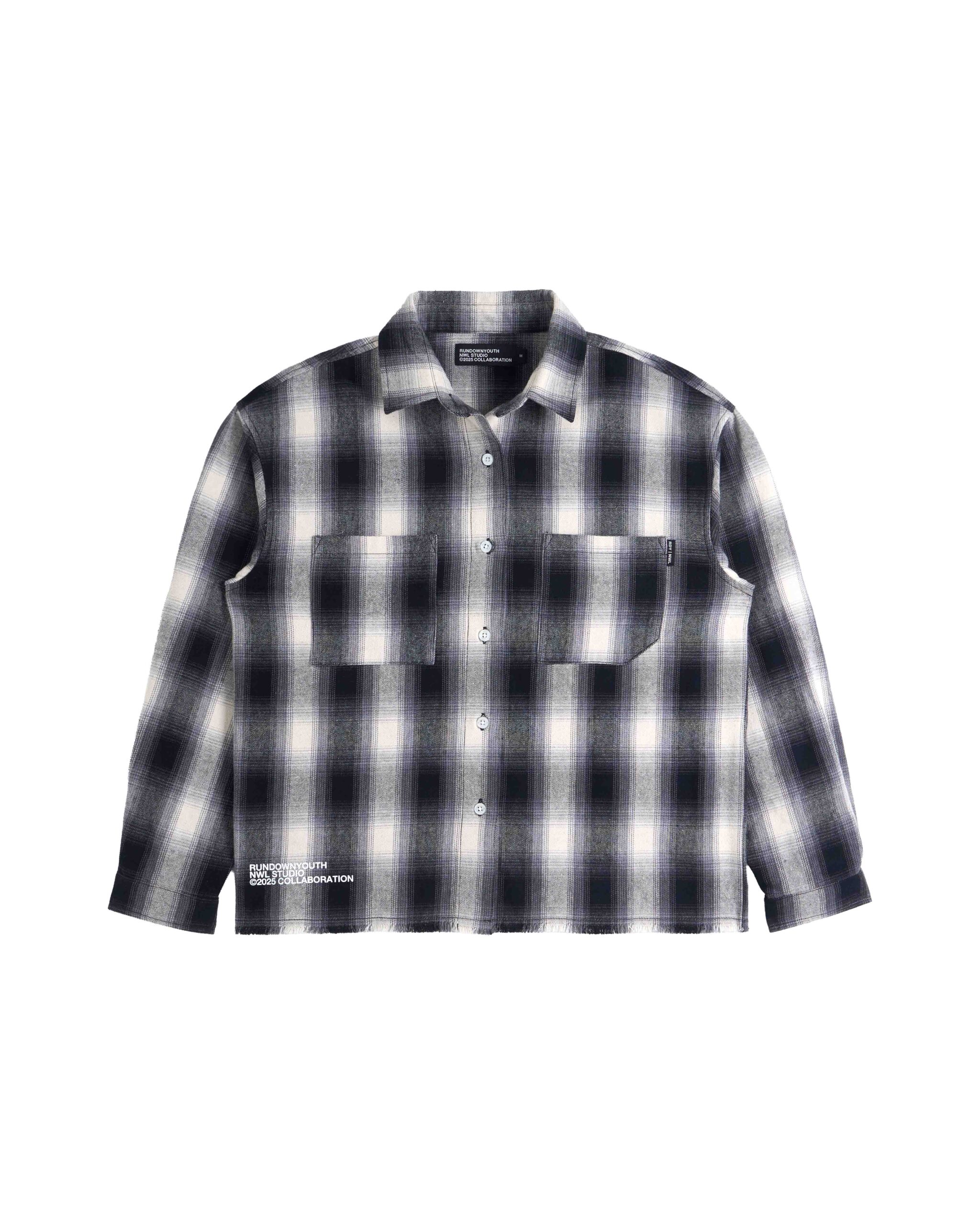 PLAID LONG SLEEVE SHIRT BLACK-WHITE_1 Plaid Long Sleeve Shirt Black- White - Image 1
