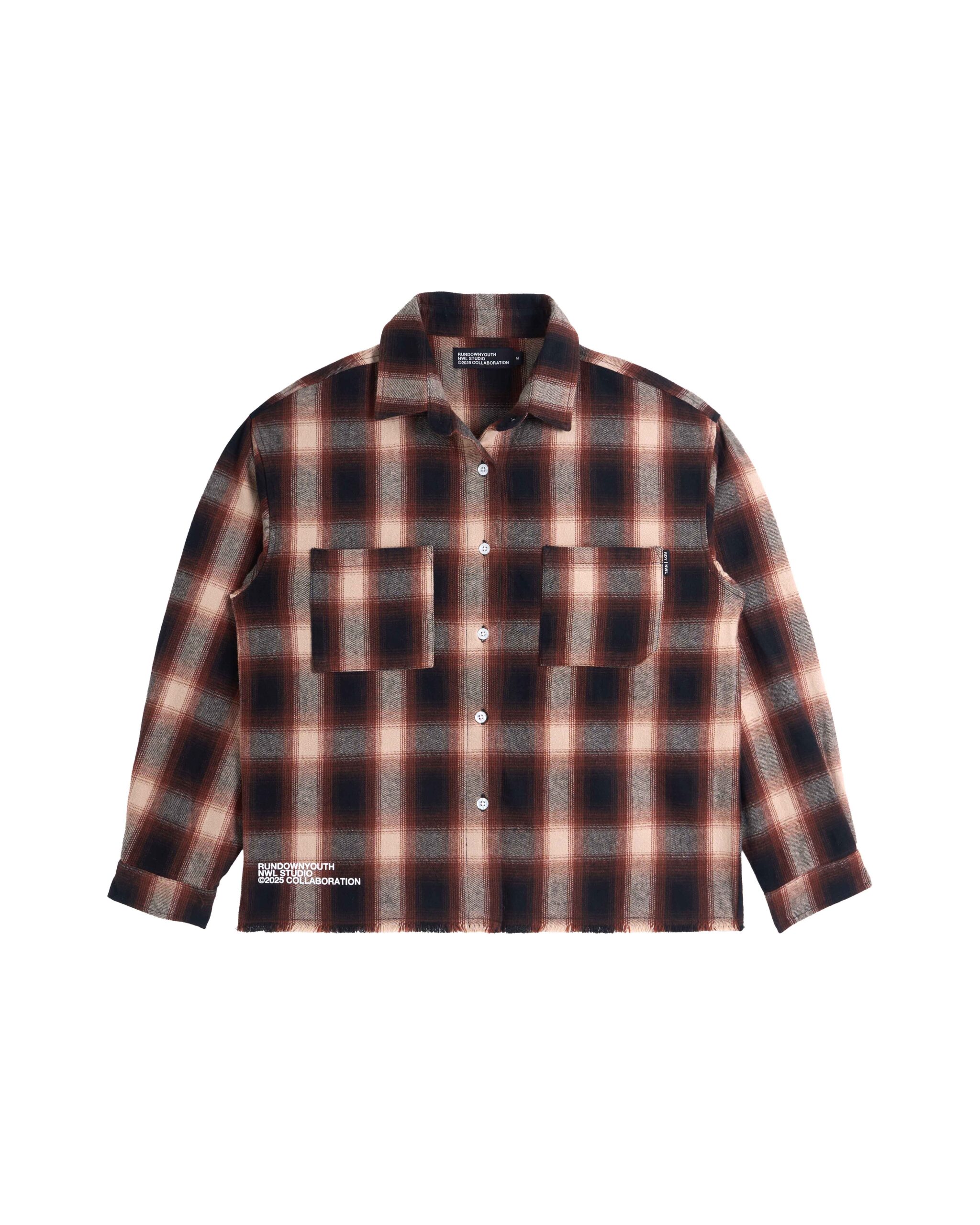 PLAID LONG SLEEVE SHIRT ORANGE-BLACK_1 Plaid Long Sleeve Shirt Orange-Black - Image 1